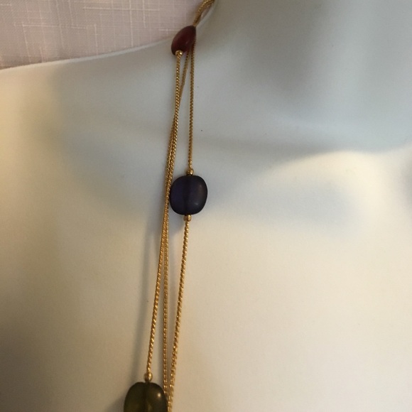 Triple Strand PHD Goldtone Chain Blue Bugandy Bead - Picture 4 of 4